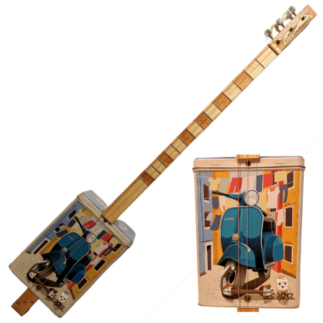 Vespa blu 3tpv Cigar Box Guitar